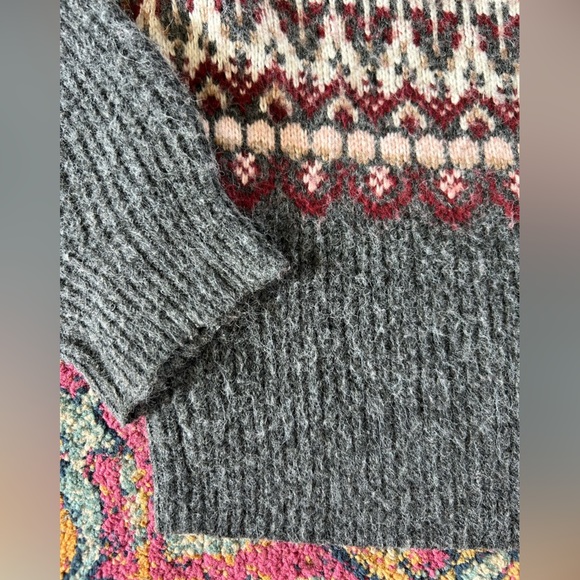 Lush | Women’s grey/maroon/cream wool blend Fair Isle 3button cardigan sweater L - Picture 7 of 16
